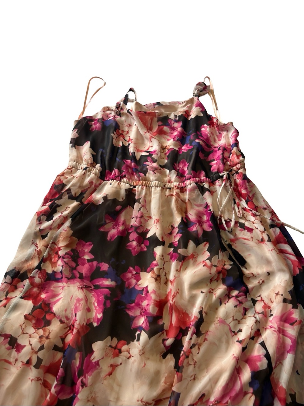 Lane Bryant Black Floral Maxi Dress with Pink & Cream Blooms